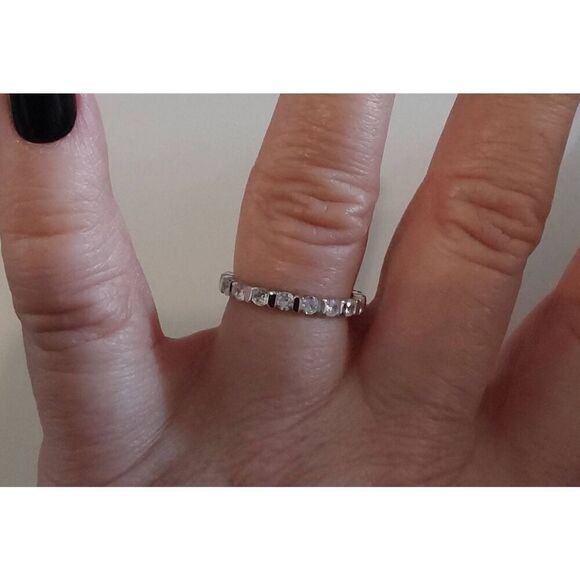 2.5 Ct. Round Diamond Simulant & Bar Eternity Band Ring Sz 9~925 Sterling Silver - Picture 4 of 4